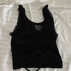 Black Ruched Lace Tank Top